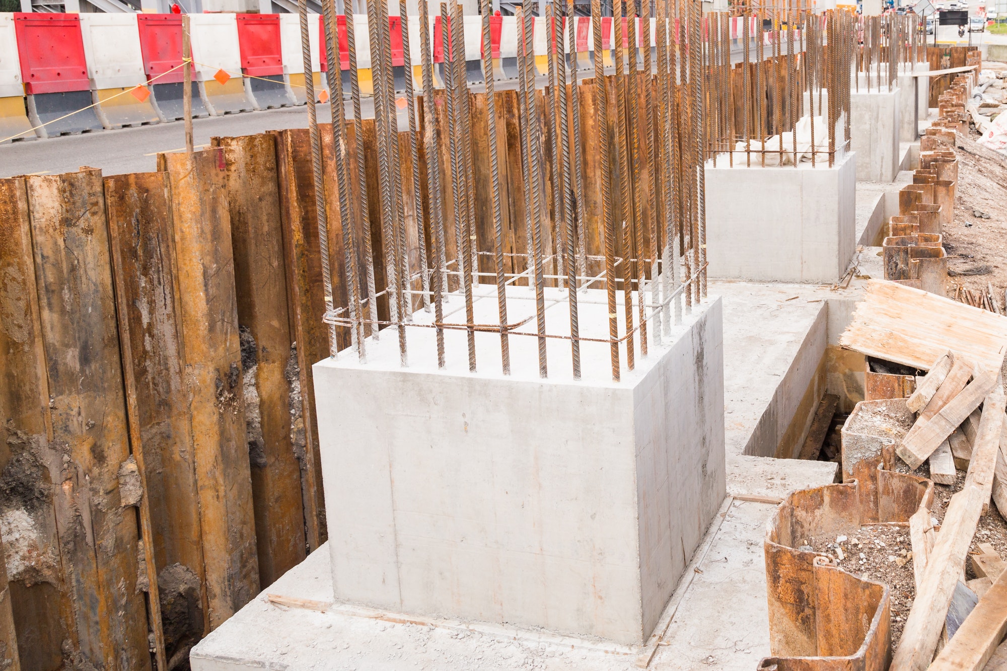 Foundation pillar and beam being constructed at construction site
