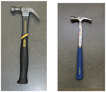 Different types of hammers are shown that can pull nails out of wood
